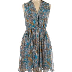 H&M Blue and Yellow Paisley Sleeveless Dress
